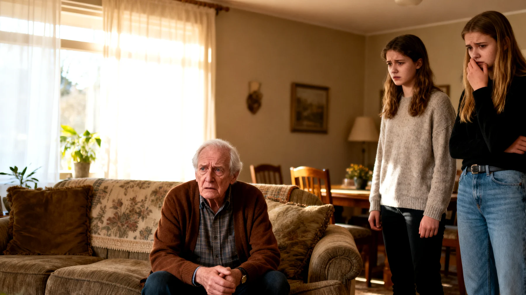 Opa ervaart moeilijkheden in het helpen van zijn jongvolwassen kleinkinderen bij het omgaan met en uiten van hun emoties zoals verdriet, boosheid, angst en vrees, waarbij hij worstelt met hoe hij hen kan ondersteunen in deze levensfase"