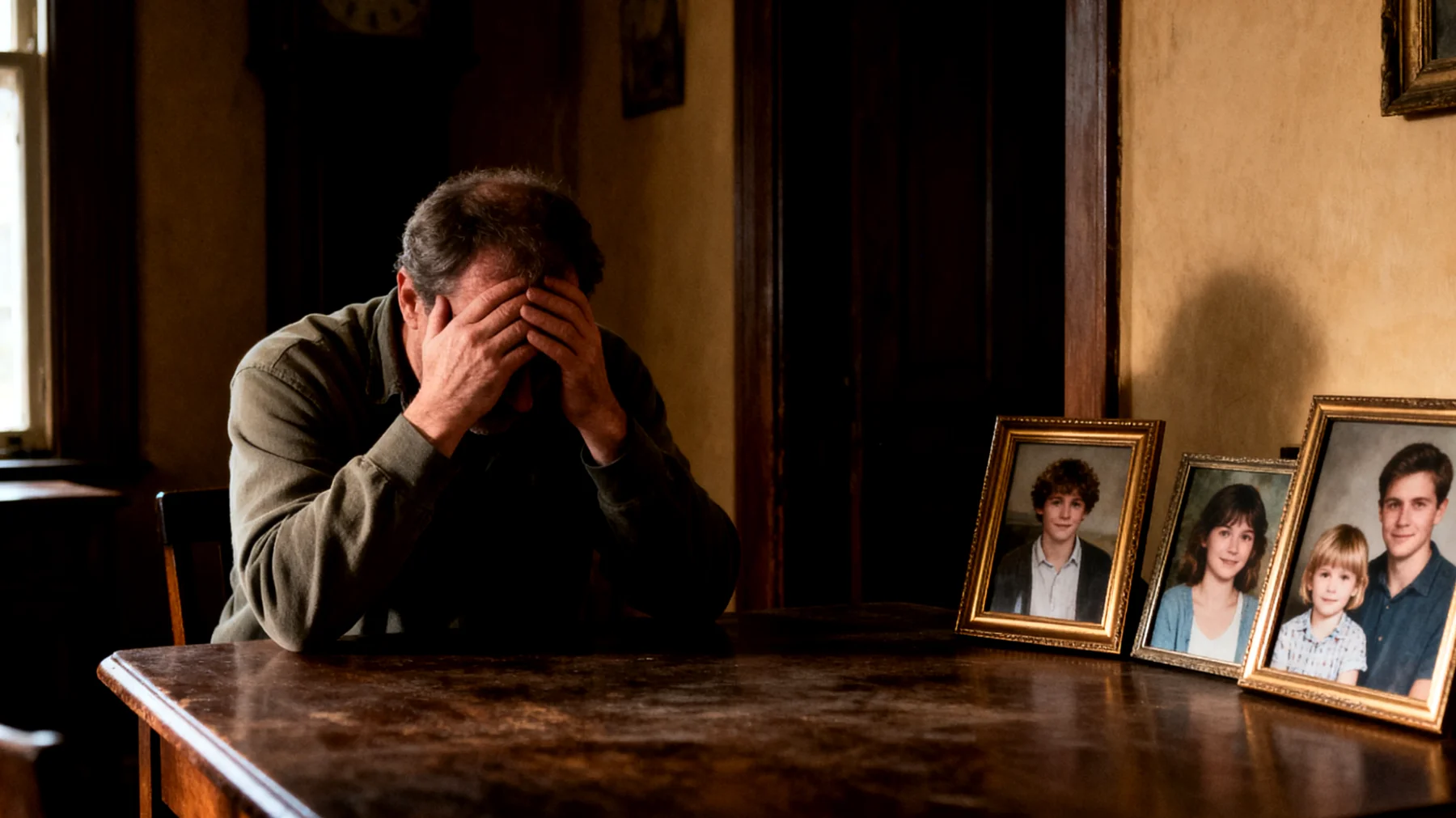 Een vader worstelt met intense schuldgevoelens tegenover zijn jongvolwassen kinderen, mogelijk door eerdere keuzes in hun opvoeding, beperkte aanwezigheid in het verleden, een scheiding, werkverplichtingen die hem vaak van huis hielden, of het gevoel tekort te zijn geschoten in cruciale momenten van hun ontwikkeling."